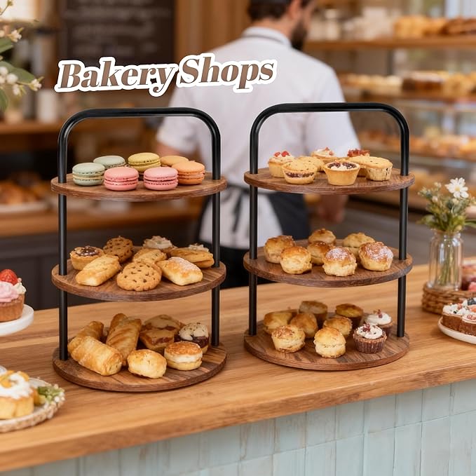 2PCS Wooden Cupcake Stand for 100 Cupcakes - 3-Tier Large Round Dessert Table Display Set with Cupcake Tower, Tiered Tray,Cake Tray and Serving Tray for Wedding, Party, Anniversary, Farmhouse Decor
