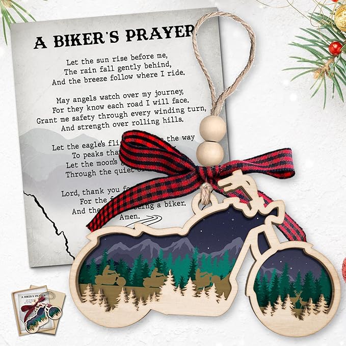 Motorcycle Ornaments - Motorcycle Christmas Ornament - Mountain Biker Gifts for Men, Women, Dad, Grandpa - Racing Biker Gifts - 2 Layered Wood Ornament 2025