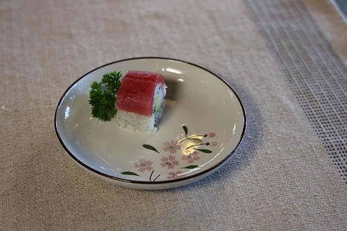 Ceramic Dessert Plates, Small Salad Plates 6 Inch Appetizer Plates for Kitchen, Mini Dinner Trays for Cake Snacks Side Dish (4Pack, Pink Sakura)