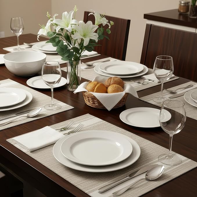 Plastic Woven Place Mats,Non-Slip,Set of 6,Waterproof Wipeable Dining Table Mats for Kitchen Table Indoor/Outdoor,White