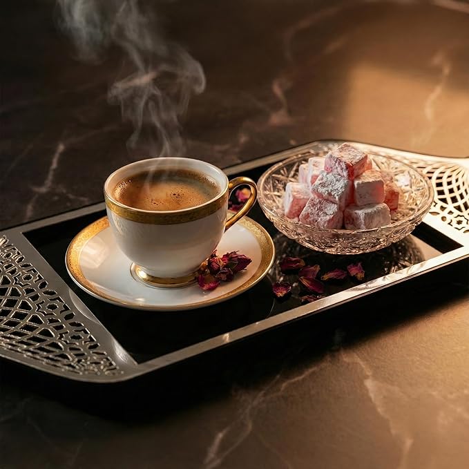 Iwa Concept Luxury Acrylic Islamic Serving Tray Mosque Silhouette Mirror Plexiglass Decorative Platter - Elegant Ramadan & Eid Dates Tray for Coffee, Sweets-Modern Muslim Home Decor Table Centerpiece