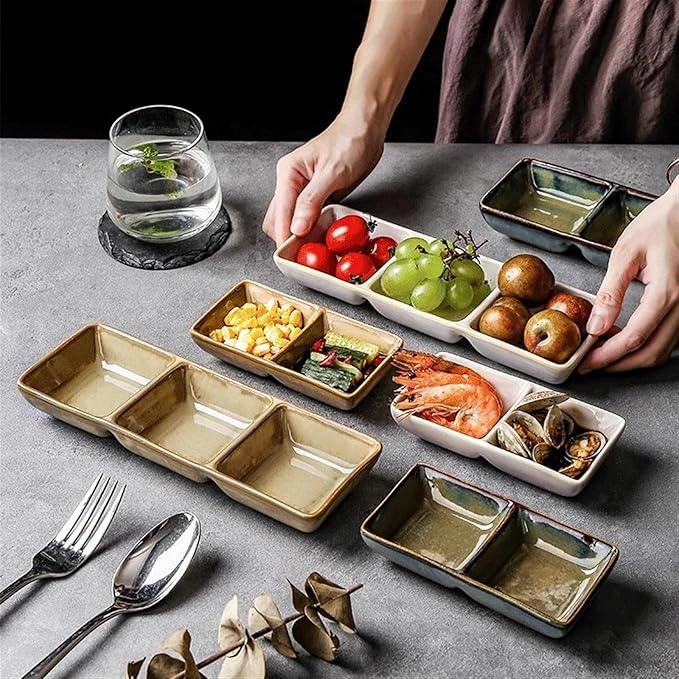 Seasoning Plate 5.2 x 2.6 Inch Two Piece Stackable Ceramic Serving Tray. Set of 2 Decorative Ceramic Appetizer Trays Snack Soy Sauce Dessert Plates Ceramic Sauce Plates (Color