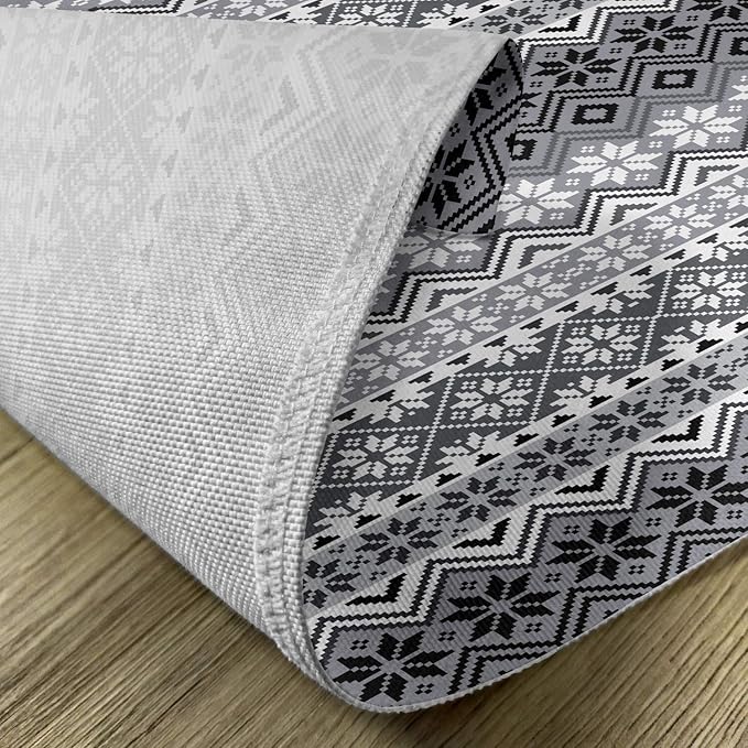 Ambesonne Grey Place Mats Set of 4, Nordic Snowflake Knit Patterns Scandinavian Motifs Traditional and Modern Print, Washable Fabric Placemats for Dining Table, Standard Size, Gray White