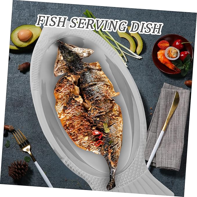 IMIKEYA 1Pc Fish Shaped Dish Stainless Steel Plate Food Tray for Steaming Serving Unique Concave Fishtail Design with Polishing for Kitchen Dining