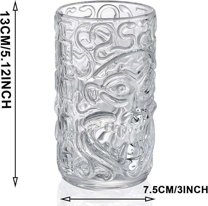 Clear Glass Drinking Glasses Set of 2 Tiki Drinking Glasses Cups 14.5oz for Cocktails,Water,Juice,Beer,Wine Mojito Cups, Cocktail Glass, Bar Glassware Set for Cocktail, Beer, Whiskey