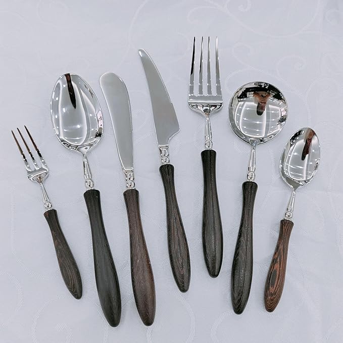 28PCS Utensils Wood Handle Silverware Set Cutlery Set for 4 ZILNEHZ Flatware Luxury Utensil Sets Stainless Steel for Kitchen Include Fork Knife Spoon Tableware for Kitchen Hotel Banquet Seder