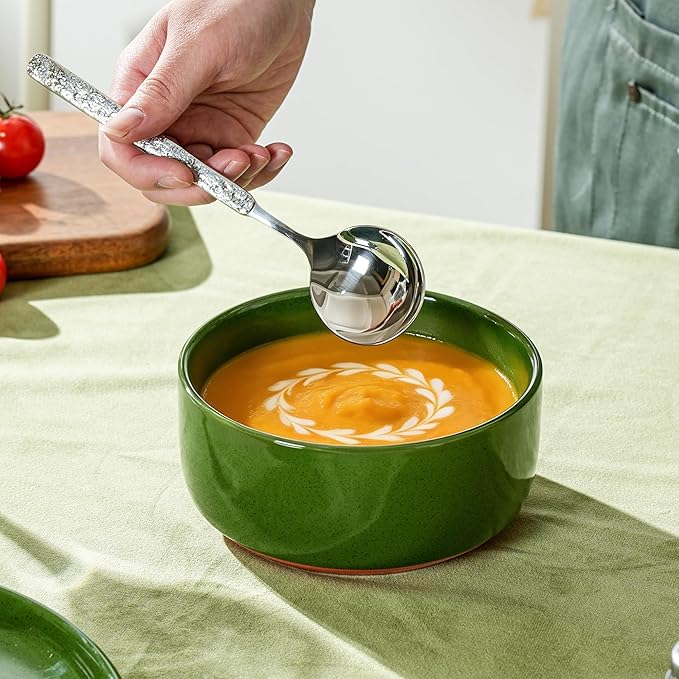 26 OZ Cereal Bowl,6 Inch Ceramic Bowl Sets for 4,Suitable for Breakfast, Soups, Oatmeal, Ramen, Pho, Udon and Ssoba,Dishwasher & Microwave Safe, Handcrafted Bowls Sets,Elegant Green