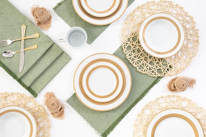 Dinnerware Set for 4 - White with Gold Rope Vintage Design - Porcelain Dish Set Tableware Setting with Mug for Every Day Use or Formal Occasions (Rope 2016, 16 PIECE SET)