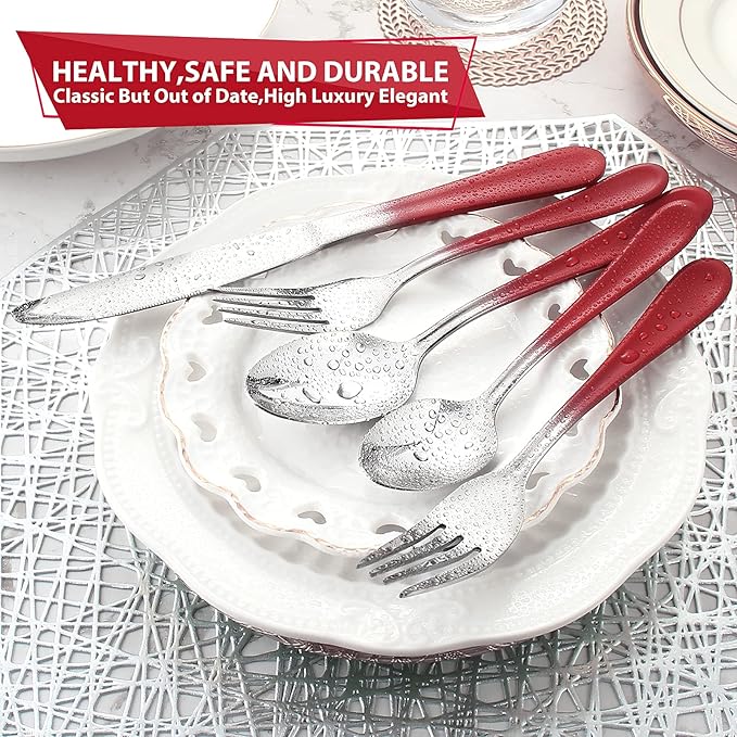Red Silverware Set for 4,20 Piece Stainless Steel Flatware Set,Mirror Polished Dinnerware Cutlery Set of 4,Reusable Utensil Set for Kitchen,Flatware Sets,Gradient Red Silverware,Dishwasher Safe