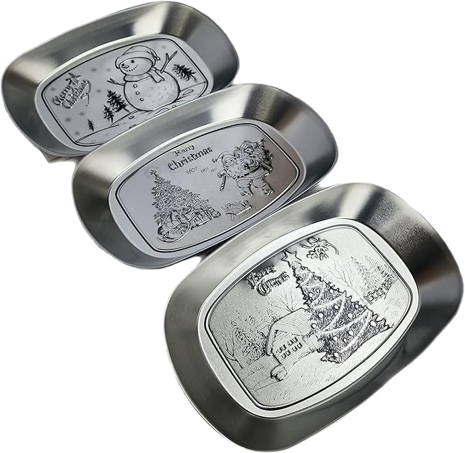 Silver Metal Oval Decorative Tray Set of 3, Essentials, Christmas & Holiday Decor, Embossed Vanity Serving Trays for Entertaining and Gifting