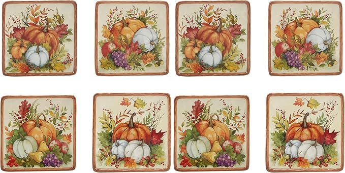 Certified International Harvest Blessings 6" Luncheon/Canape Plate, Multicolor, Small, Set of 4 (Pack of 2)