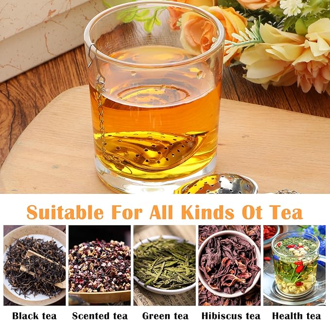 50pcs Heart Shaped Tea Strainers for Loose Tea Filter, Stainless Steel Tea Strainer Ball Infuser Tea Steeper Mesh Filters with Extended Chain Chain Hook for tea party Seasonings Cup Bottle(Silver)