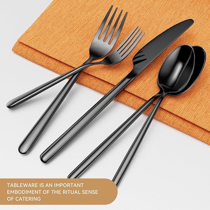 Oval Black 20-Piece Silverware Set, Forged Stainless Steel Flatware Set with European Design, Modern Cutlery Set, Service for 4, Dishwasher Safe