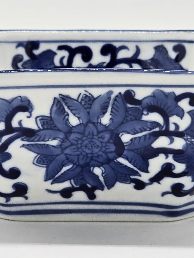 Blue and White Long Octagon Serving Bowls, Salad Bowls, Fruit Bowls (7")