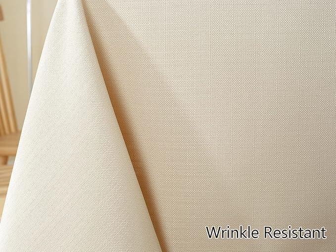 Faux Linen Round Tablecloth, Waterproof Wrinkle Free Woven Textured Table Cloth, Soft Fabric Table Cover for Home Dining, Party, Wedding, Holiday (70 Inch Round, Flax/Beige/Taupe)