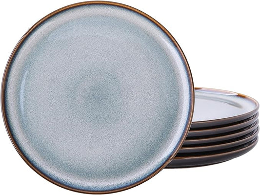 LERATIO Ceramic Plates Set of 6, 8.5 Inch Reactive Glaze Light Weight Porcelain Salad Plates,Modern Shape Dinnerware Dishes Set for Kitchen,Microwave&Dishwasher&Oven Safe,Resistant-Gray Blue