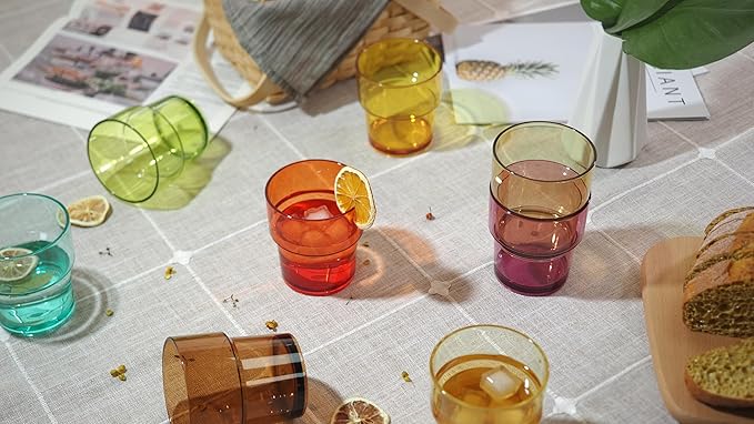 WowProLiv 14 oz Plastic Stackable Drinking Tumblers, BPA-Free, Dishwasher Safe, Durable Shatterproof Reusable Kid Cups, Everyday Water/Juice Glasses for Indoor/Outdoor (Set of 8, Gift Box)