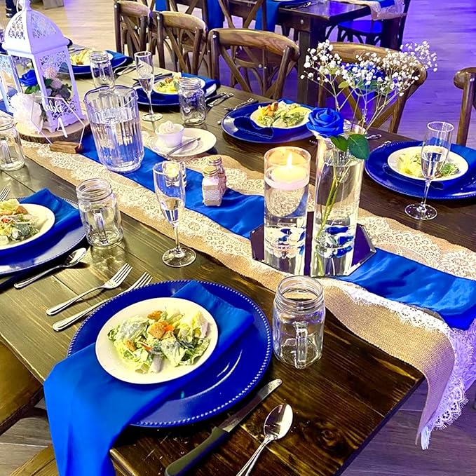 24 Pcs Royal Blue Charger Plates Bulk, 13" Round Beaded Plate Chargers for Dinner Plates, Decorative Dinner Chargers Plastic Table Chargers for Wedding Party Baby Shower Event Decoration (Royal Blue)