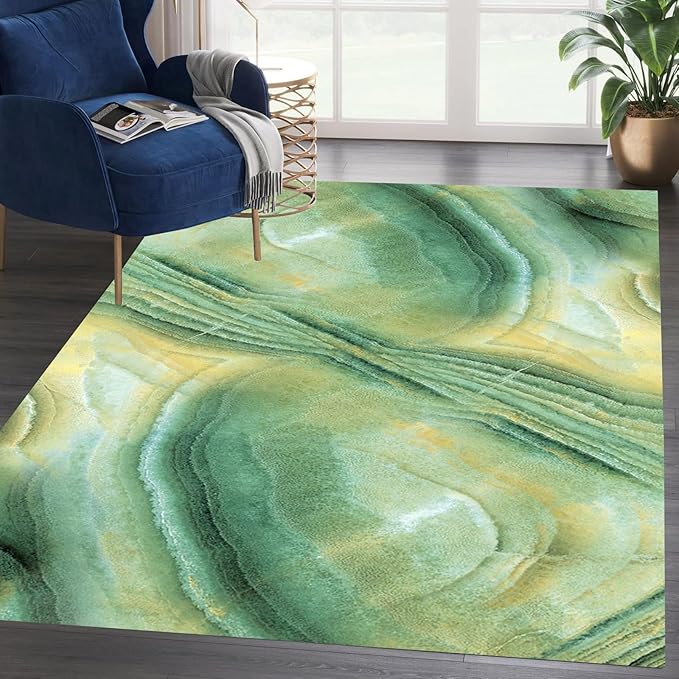 Modern Area Rugs 2x3 Yellow Green Abstract Marble Swirl Design Rugs for Living Room Bedroom Faux Wool Washable Carpet Non-Slip Stain Resistant Kitchen Floor Mat