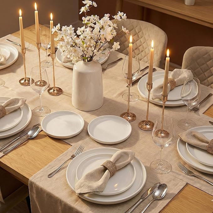 White Dinner Plates Set of 4,Ceramic Dining Plates 10 Inch,Large Salad Plate,Stoneware Kitchen Plate for Pizza,Steak,Scratch Resistant,Microwave and Dishwasher Safe