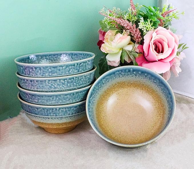 Ebros Gift Artistic Blue River Ao Nagashi Collection Dinnerware Serveware Kitchenware Set Asian Japanese Restaurant Supply (Pack Of 5 Medium Soup Salad Rice Bowls 24oz)