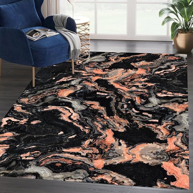 Black and White Modern Marble Area Rugs for Living Room Bedroom Abstract Swirl Design Rugs Machine Washable Kitchen Entrance Carpet Non-Slip Stain Resistant Throw Mat 3x5