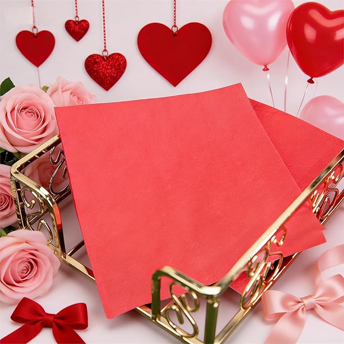 FLOWERCAT 100-Count 2-Ply Christmas Napkins & Red Cocktail Napkins - Napkins Disposable Premium Quality - 5" x 5" Red Paper Napkins for Birthday Party & Valentine's Day,Bar,Weddings