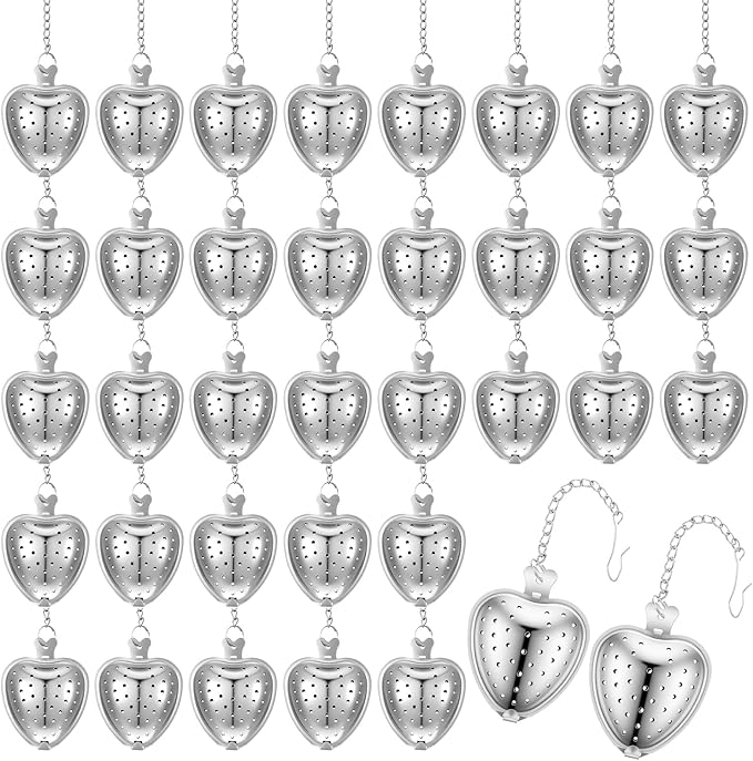 50 Pcs Stainless Steel Heart Shaped Tea Infuser, Loose Leaf Steeper with Mesh Filter and Extended Chain Hook for Cup Bottle Tea Party, Silver