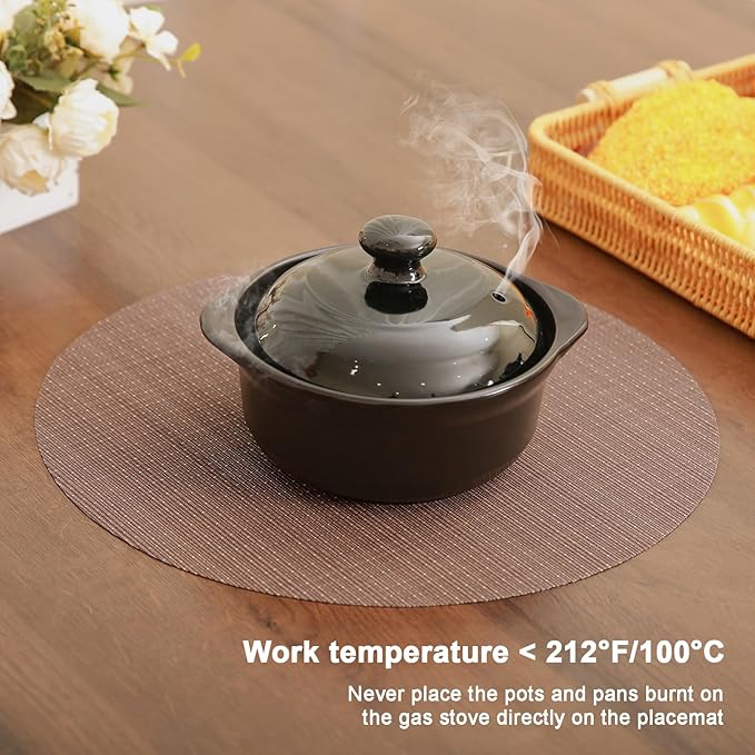 Round Placemats Set of 4 Heat Resistant Vinyl Placemats 15 inch Washable Non-Slip Table Mats Woven Place Mats for Dining Table (Coffee, Set of 4)