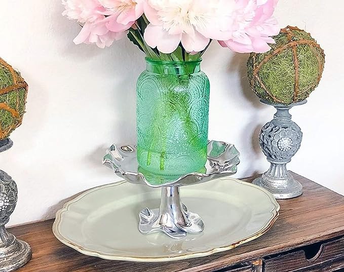 Arthur Court Carmel Pattern Modern Metal Elevated Serving Tray 9 inch Diameter 5.5 inch Tall