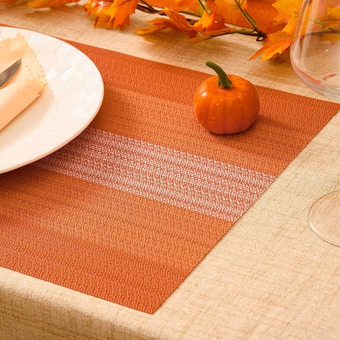 AHHFSMEI Placemats for Dining Table Set of 6 Woven Vinyl Plastic Place Mats Non-Slip Heat Insulation Stain Resistant Table Mats Washable Easy Clean Placemats (Orange)