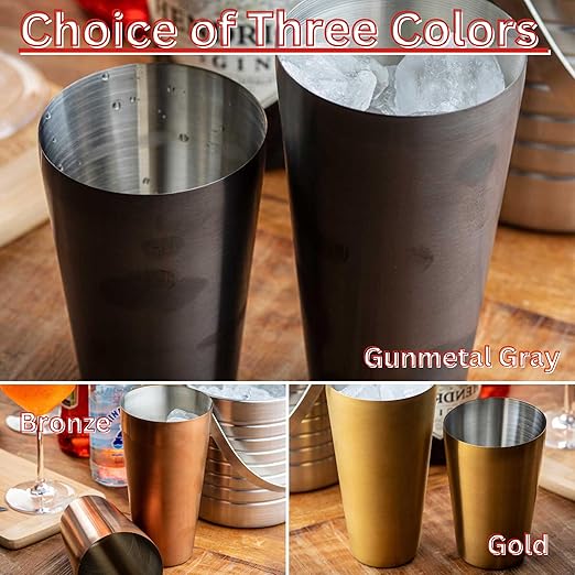 Tablecraft Stainless Steel Cocktail Shaker, 18 oz | 530 ml Drink Mixer 2 Can-on-Can Boston Mixing Cups, Mix Martinis, Shots, Espresso Cocktails, and Alcohol Drinks, For Professional Bartenders, Gold