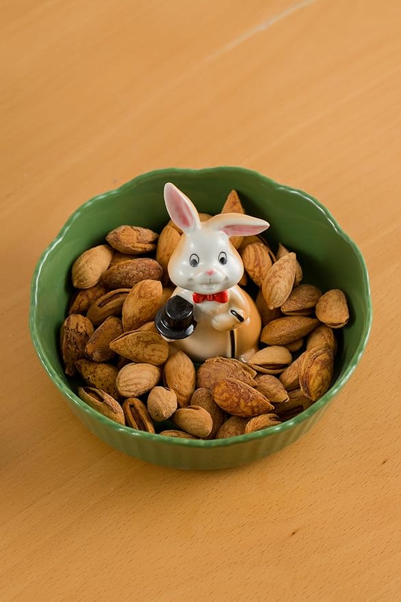 DIHOclub Decorative Ceramic Candy Bowl - Snack Serving Dish for Pistachios, Nuts, Candies, Jewelry Storage, Perfect for Holidays, Parties, and Gifts, 6 Inches(Green Rabbit)