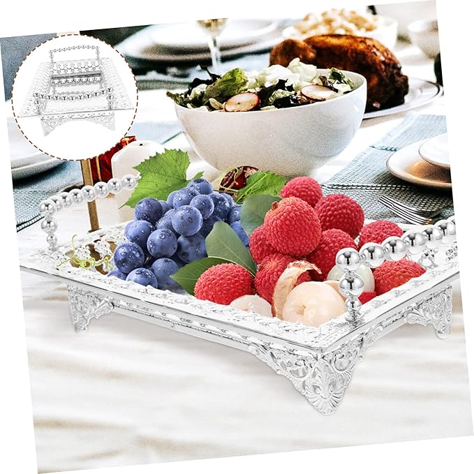 Unomor Nordic Style Metal Fruit Serving Tray with Handle 270# Silver Decorative Snack Plate for Parties and Entertaining Appetizer Storage Holder