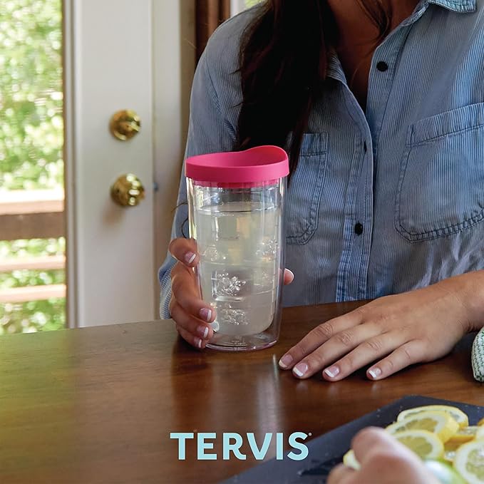Tervis Clear & Colorful Tabletop Made in USA Double Walled Insulated Tumbler Travel Cup Keeps Drinks Cold & Hot, 16oz - 2pk, Red