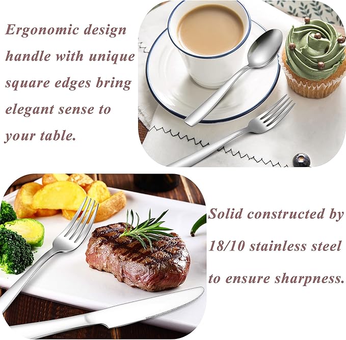 Herogo 18/10 Stainless Steel Silverware Set, 40-Piece Fancy Flatware Cutlery Set for 8, Modern Eating Utensils Tableware for Home Restaurant Wedding, Mirror Polished, Dishwasher Safe
