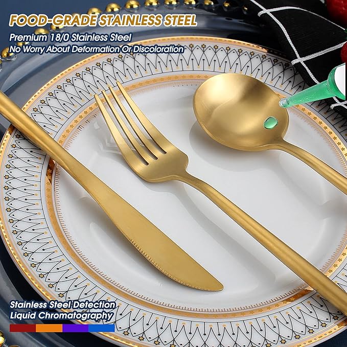 Matte Gold Silverware Set,BEGEEL 20-Piece Stainless Steel Flatware Set for 4, Satin Finish Tableware Cutlery Set,Premium Utensil Set,Utensil Sets for Kitchen Home and Restaurant,Dishwasher Safe