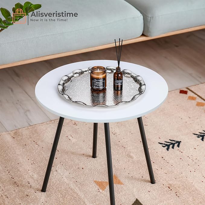 Alisveristime Turkish Ottoman Coffee Tea Serving Tray – 13.60 inches, Metal with Traditional Motifs, Available in Five Colors (Gray)