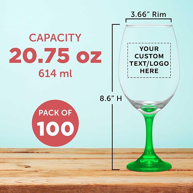 Custom Rioja Grand Wine Glasses 20.75 oz. Set of 100, Personalized Bulk Pack - Perfect for Hotel, Bar, Restaurant or Lounge - Green