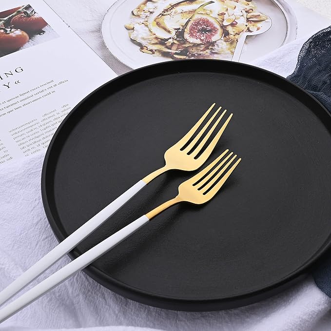 40-Pieces Silverware Set, Flatware Sets Satin Finish, 304 Stainless Steel Utensils Dishwasher Safe Service for 8, Include Dinner Knife/Fork/Spoon Dinnerware Sets (Matte White Gold)