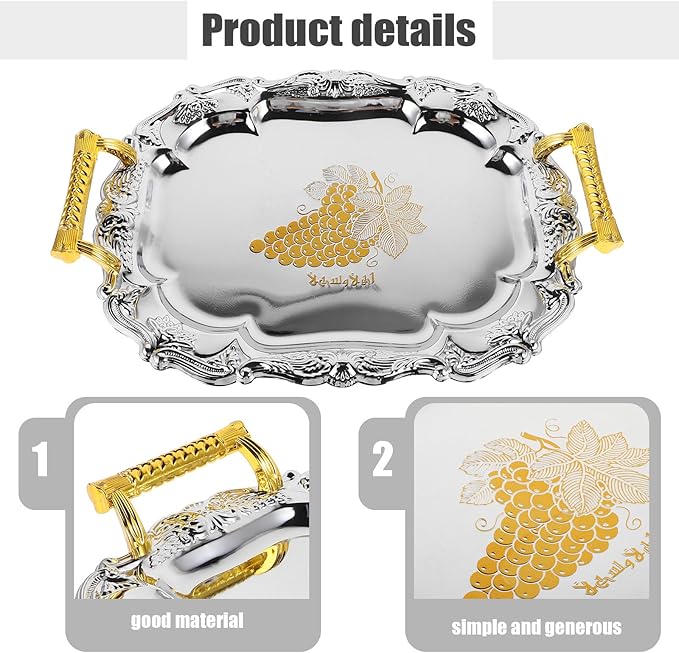 European Style Thickened Round Serving Tray 37X28Cm Stainless Steel Snack Storage Holder Beverage and Fruit Serving Platter for Home, Restaurant, and Buffet Use