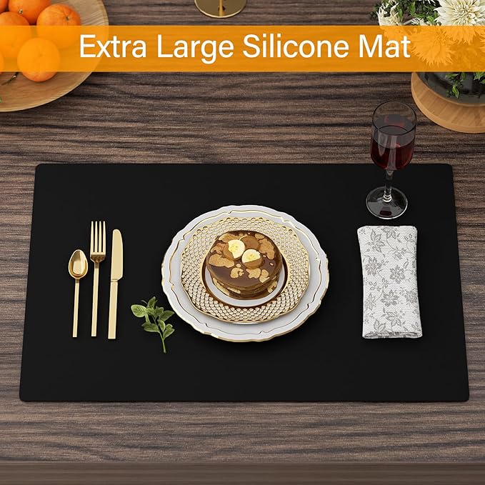 Silicone Counter Mat 40x60cm 2 Pack - High-Temp Resistant, Non-Slip Waterproof Pad for Kitchen Countertops, Sink & Stove (Black)
