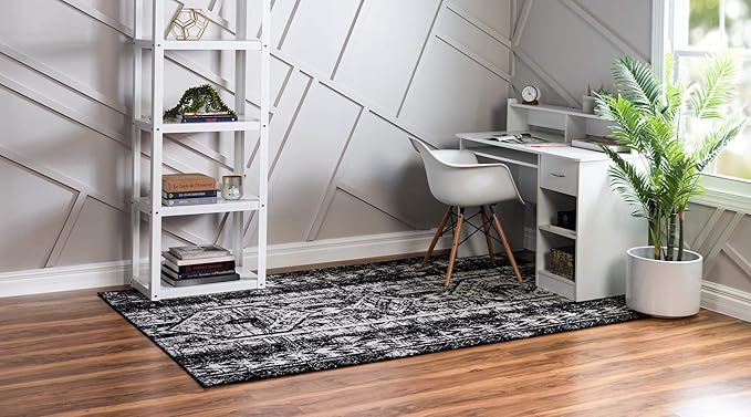 Rugs.com Oregon Collection Rug – 8' x 10' Black and White Low-Pile Rug Perfect for Living Rooms, Large Dining Rooms, Open Floorplans