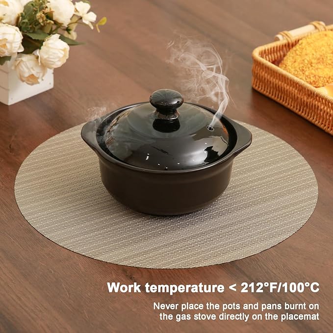 Round Placemats Set of 4 Heat Resistant Vinyl Placemats 15 inch Washable Non-Slip Table Mats Woven Place Mats for Dining Table (Golden Silver, Set of 4)