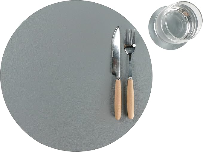 Wipeable Placemats and Coasters Leather Table Mats Waterproof Heat-Resistant Easy to Clean for Dining Table Set Kitchen Table Set of 6, Pale Blue