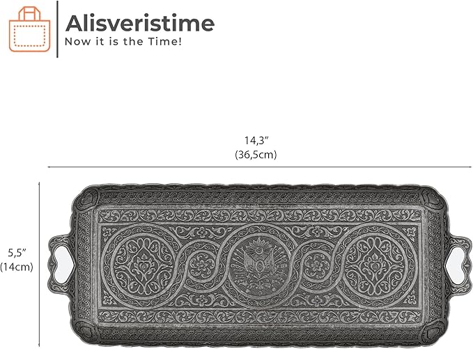 Alisveristime Turkish Ottoman Coffee Tea Beverage Serving Rectangle Tray (Small Tray) (13 INC*5.5 INC) (Black)