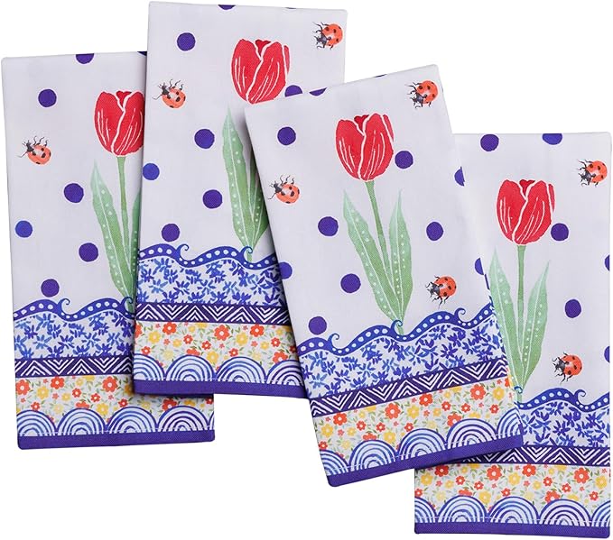 Maison d' Hermine Cloth Napkins Set of 4 100% Cotton Soft & Durable Everyday Reusable Square Napkins Cloth Washable, Dinner, Cocktail Party, Wedding, Restaurant (Folky Floral, 18" x 18")