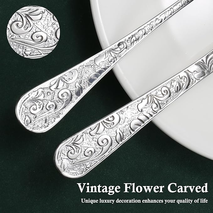 Meythway 40-Piece Vintage Carved Silverware Set for 8, Stainless Steel Flatware Set with Knife/Fork/Spoon, Cutlery Set for Home and Kitchen, Utensil Set with Dishwasher Safe