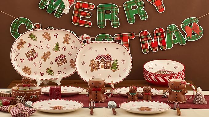 Bico Traditional Gingerbread Man Ceramic Candy Bowl, 17oz – Hand-Painted Holiday Treat Bowl, Christmas Decorative Dish for Candy, Jam, or Sauce – Microwave & Dishwasher Safe
