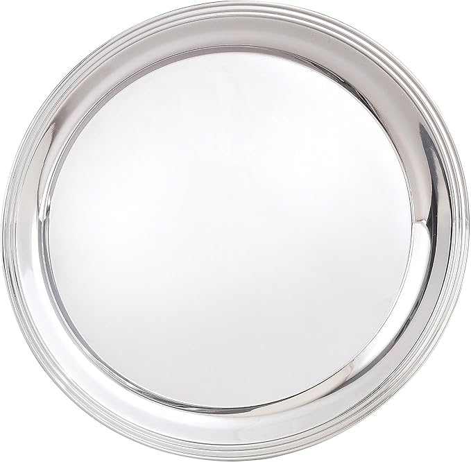 Elegance Round Stainless Steel Serving Tray, 14.5", Silver